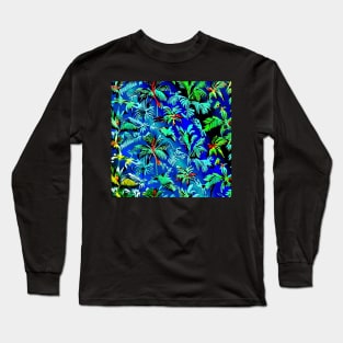 Aloha Hawaiian Palm Trees Flowers Psychedelic Floral Gift Luxury Trippy Vibrant Colorful Long Sleeve T-Shirt